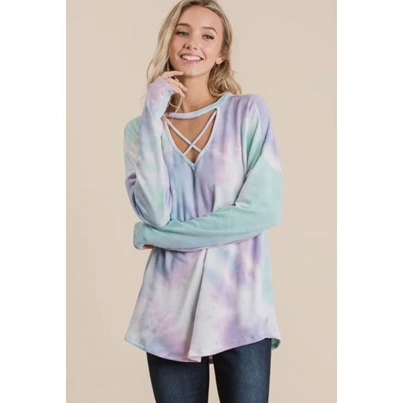 Lovely Melody Tops - Lovely Melody - Tie Dye French Terry Women's Shirt with Criss - NWOT